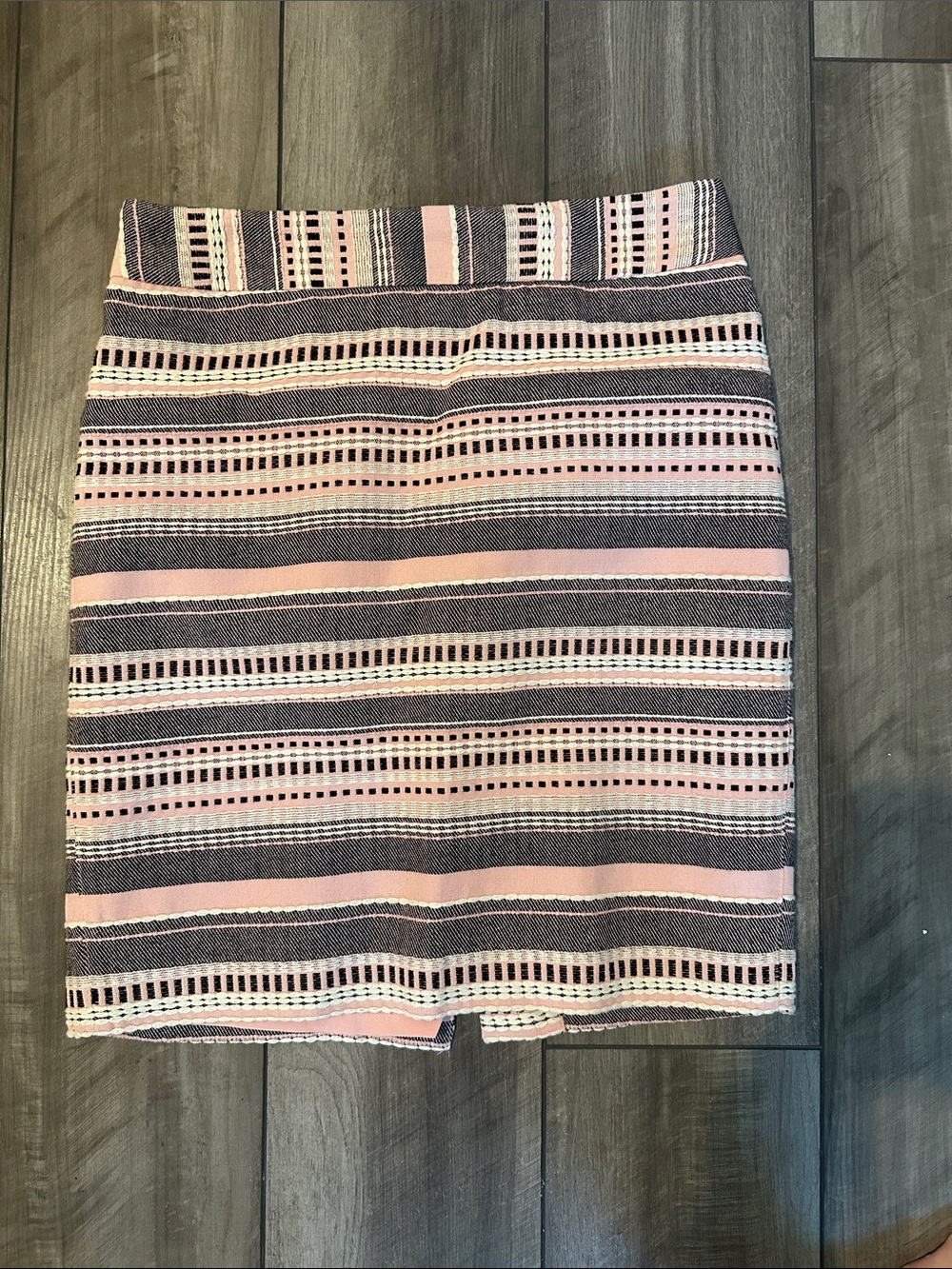 LOFT Pink and Gray Striped Knit Pencil Skirt